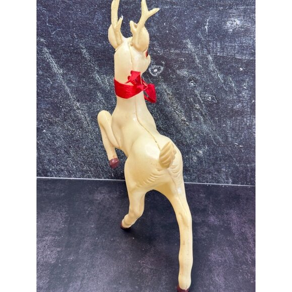 Vintage Large White Plastic Prancing Reindeer Pink Ears Mouth Midcentury 12" - Picture 6 of 12